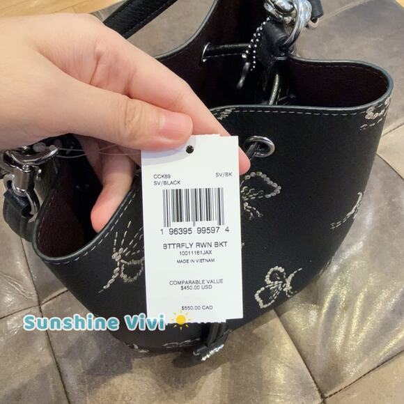 NWT Coach Rowan Bucket Bag With Butterfly Print CCK89 Silver black - Picture 4 of 7